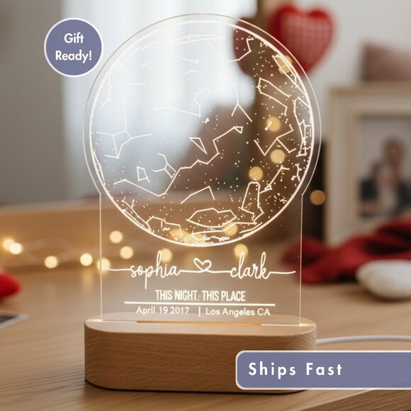 Personalized Star Map Night Light | Couples Gift by Date & Location - Picture 1 of 8